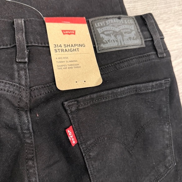 Levi's Denim - Levis 314 Shaping Straight Jeans Womens 27x30 Black Mid Rise Tummy Slimming NEW